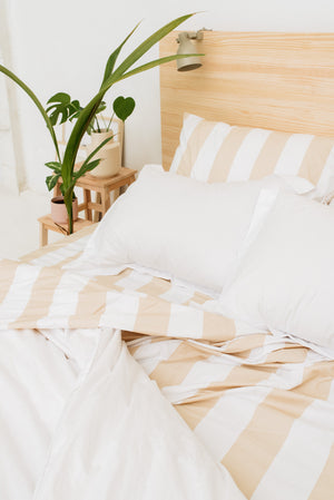 415 Thread Count Percale Bed Sheet Set | Wide Stripe Latte