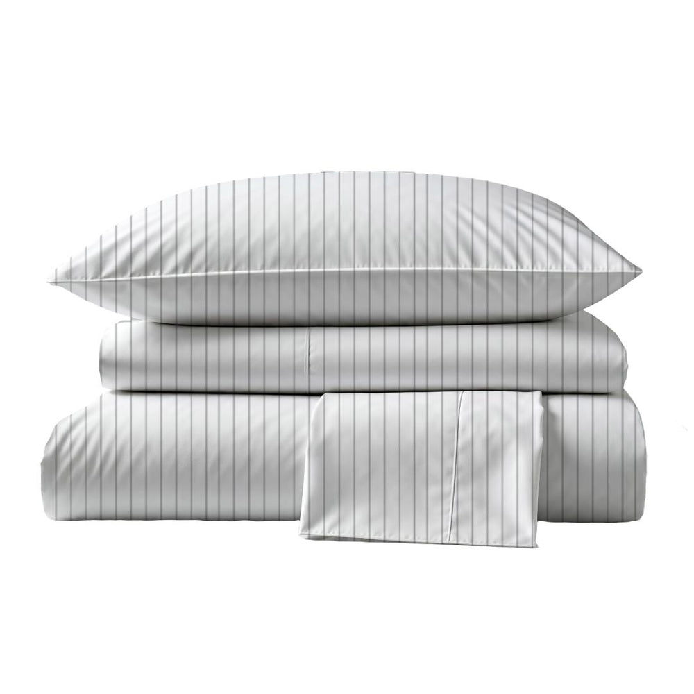 415 Thread Count Percale Bed Sheet Set | Pinstripe White