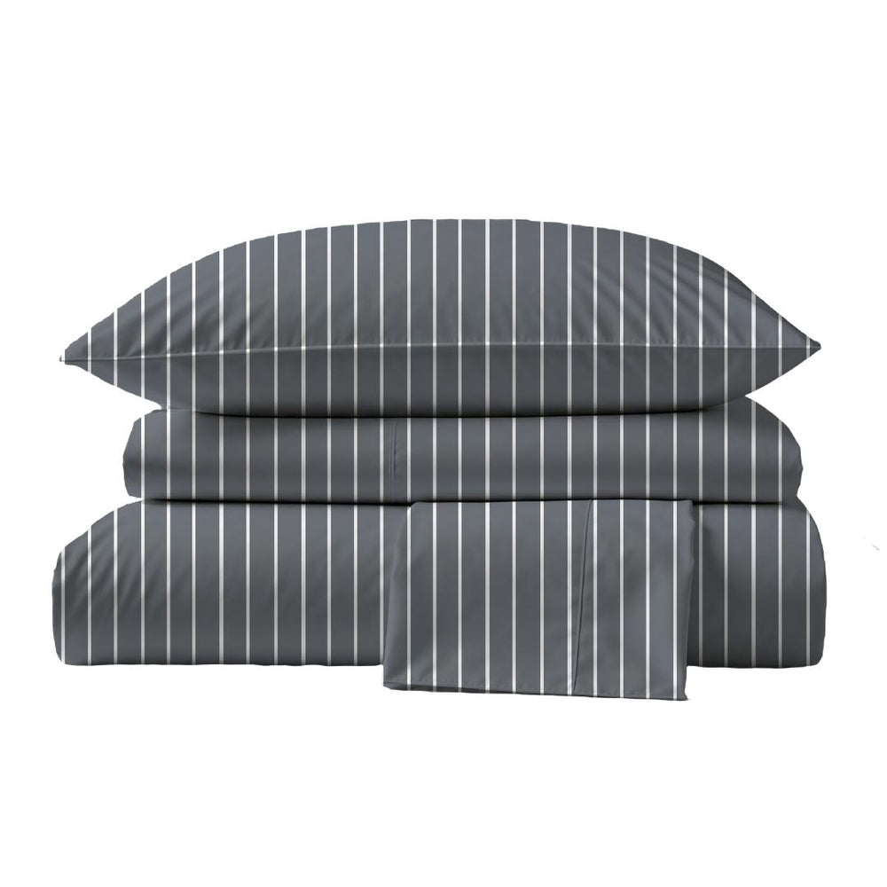 415 Thread Count Percale Bed Sheet Set | Pinstripe Grey