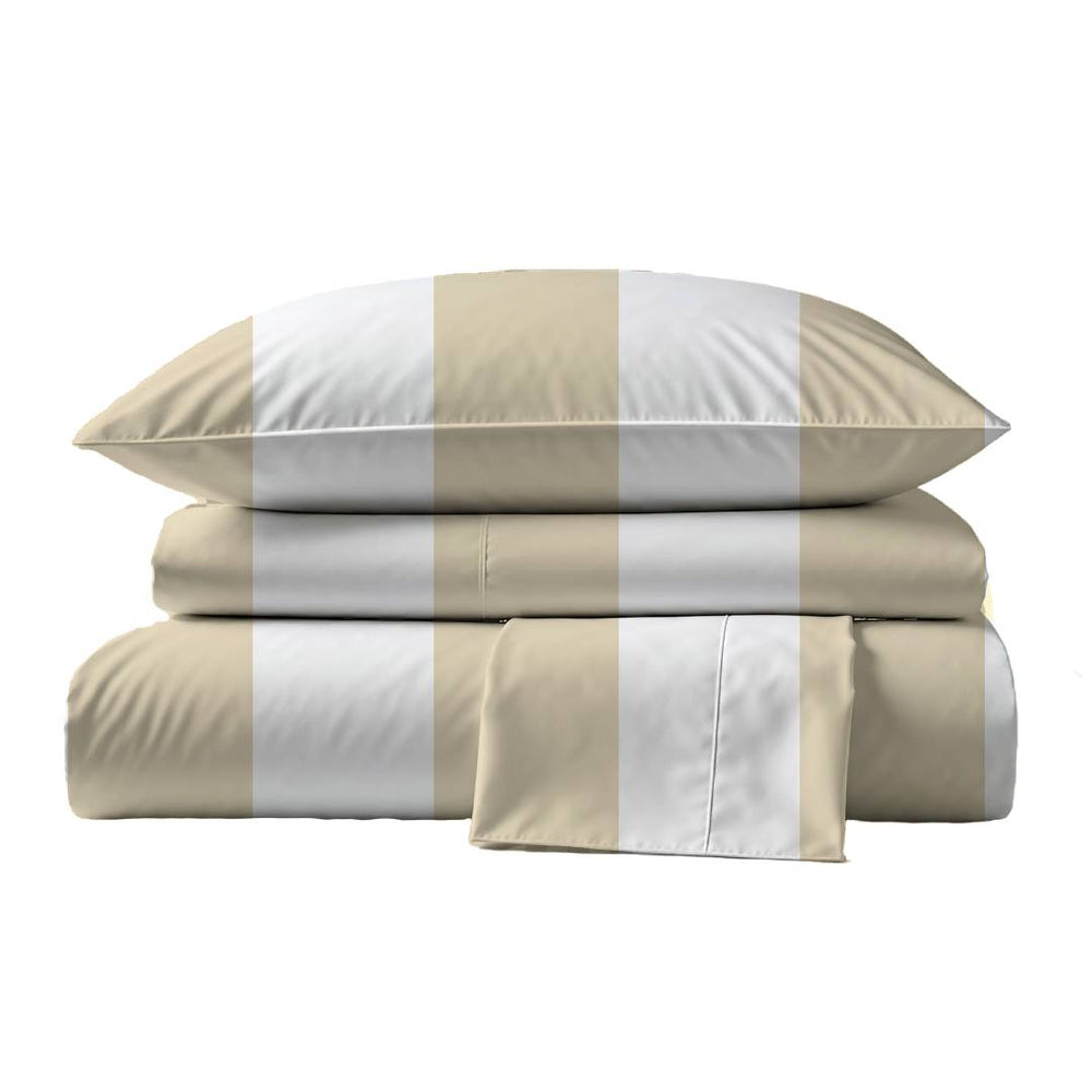 415 Thread Count Percale Bed Sheet Set | Wide Stripe Latte