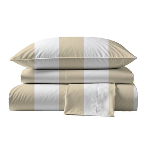 415 Thread Count Percale Bed Sheet Set | Wide Stripe Latte