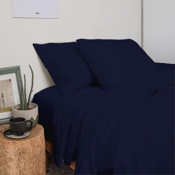285 Thread Count Percale Bed Sheet Set | Midnight Blue