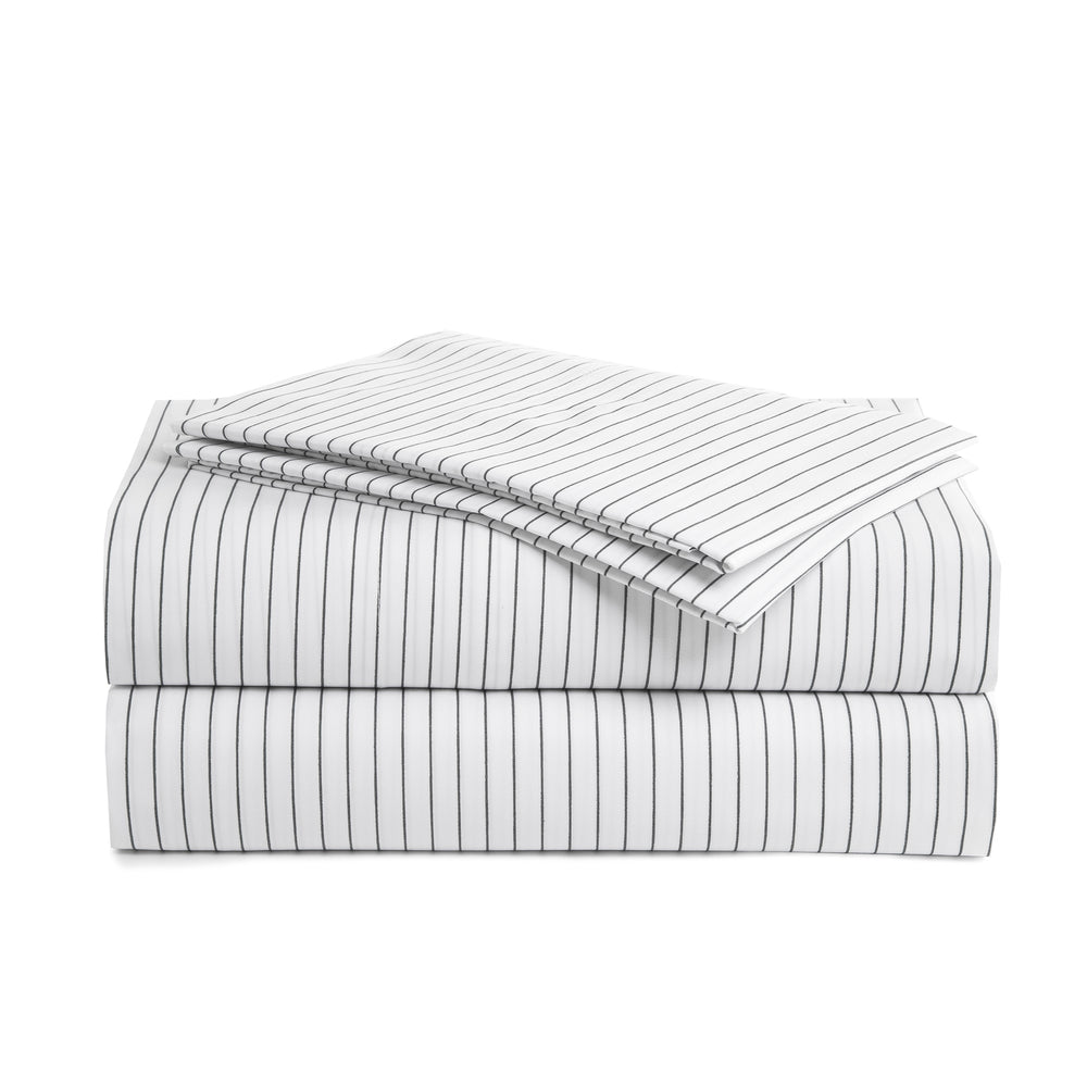 415 Thread Count Percale Bed Sheet Set | Pinstripe White