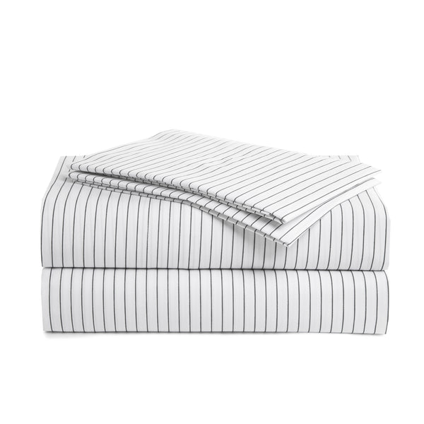 415 Thread Count Percale Bed Sheet Set | Pinstripe White