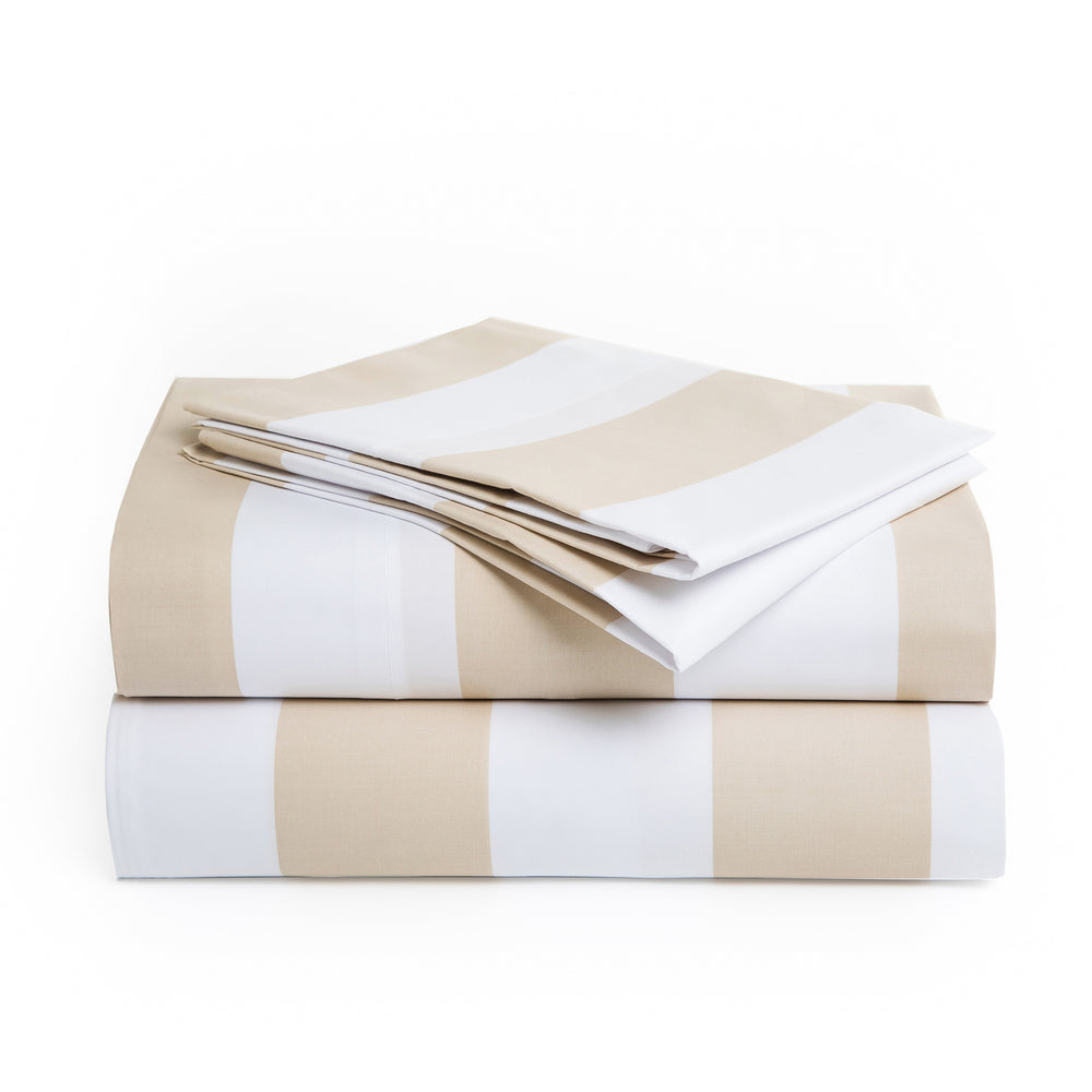415 Thread Count Percale Bed Sheet Set | Wide Stripe Latte