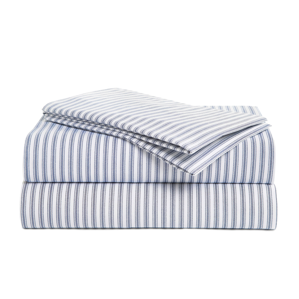 415 Thread Count Percale Bed Sheet Set | Nautical Stripe Blue