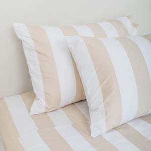415 Thread Count Percale Pillowcase Set | Wide Stripe Latte
