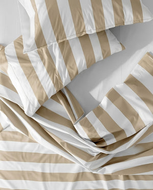 415 Thread Count Percale Bed Sheet Set | Wide Stripe Latte