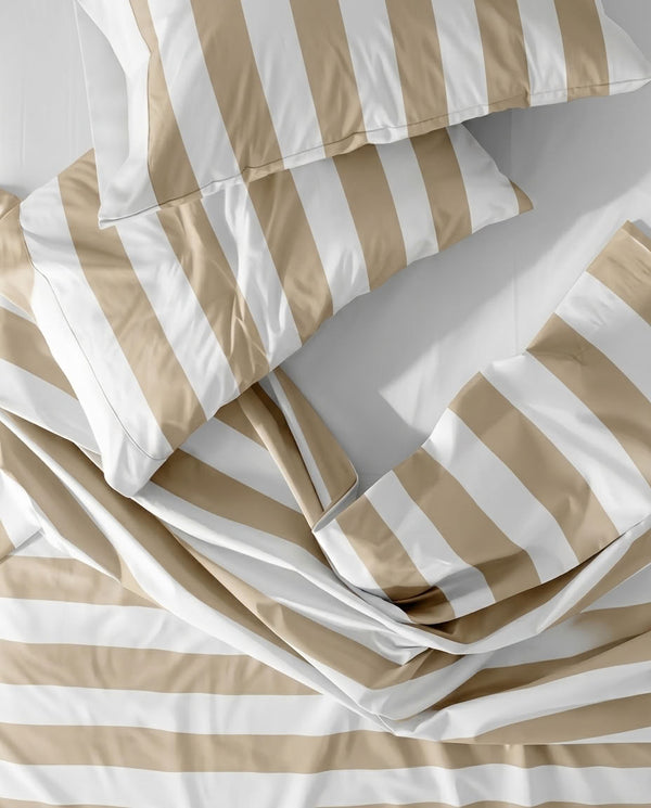 415 Thread Count Percale Bed Sheet Set | Wide Stripe Latte