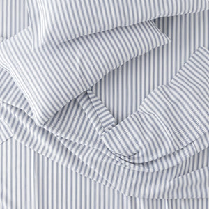 415 Thread Count Percale Bed Sheet Set | Nautical Stripe Blue
