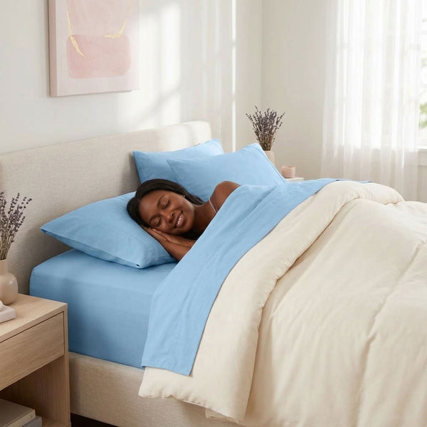 285 Thread Count Percale Bed Sheet Set | Sky Blue