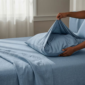 415 Thread Count Percale Bed Sheet Set | Light Denim