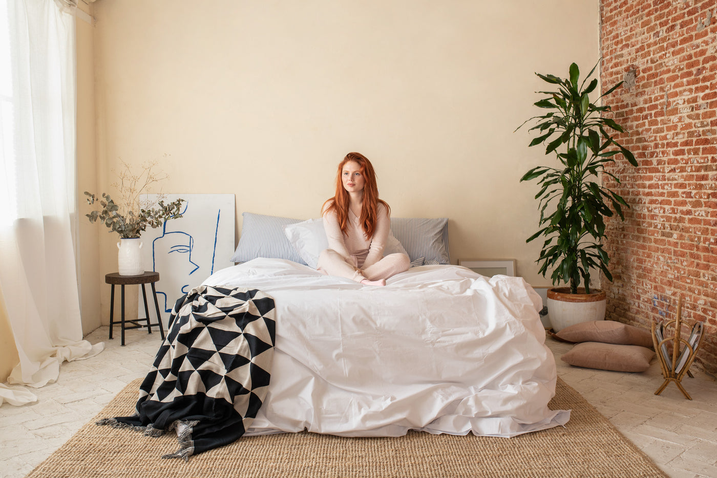 415 Thread Count Percale Bed Sheet Set | Nautical Stripe Blue