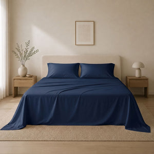 285 Thread Count Percale Bed Sheet Set | Navy Blue