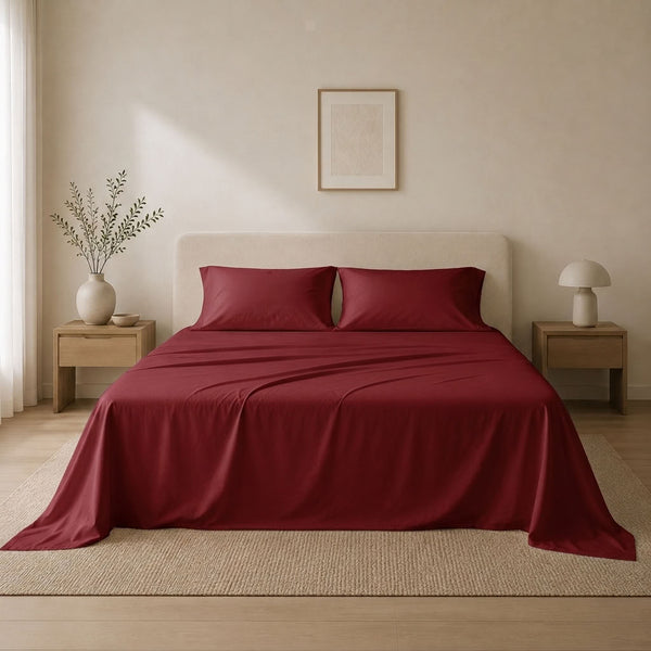 285 Thread Count Percale Bed Sheet Set | Burgundy