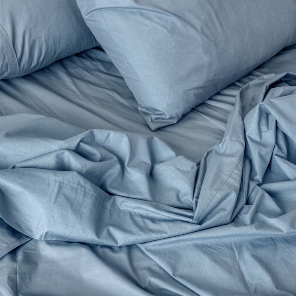 415 Thread Count Percale Bed Sheet Set | Light Denim