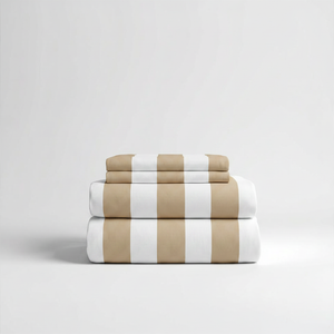 415 Thread Count Percale Bed Sheet Set | Wide Stripe Latte