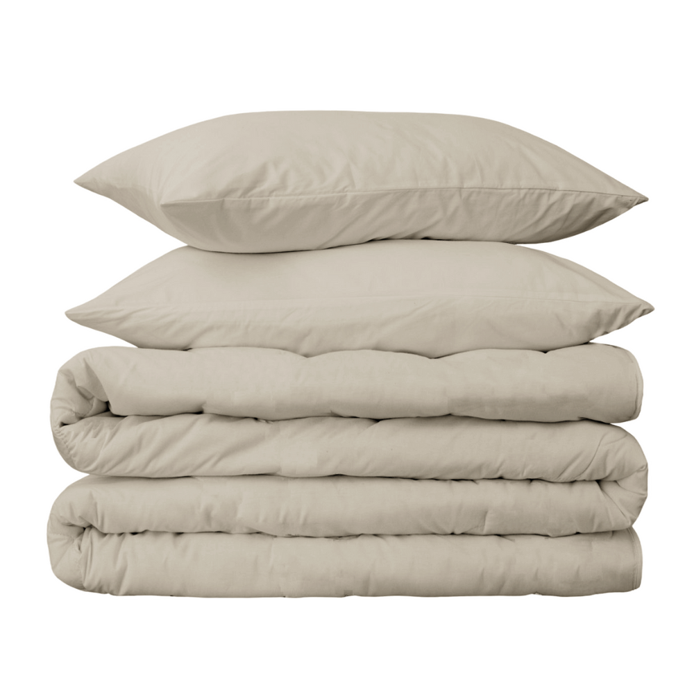 415 Thread Count Percale Duvet Cover Set with Buttons  | Latte