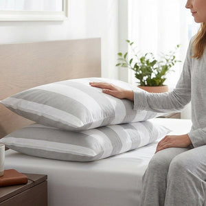 415 Thread Count Percale Pillowcase Set | Wide Stripe Grey