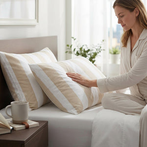 415 Thread Count Percale Pillowcase Set | Wide Stripe Latte