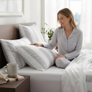 415 Thread Count Percale Pillowcase Set | Wide Stripe Grey