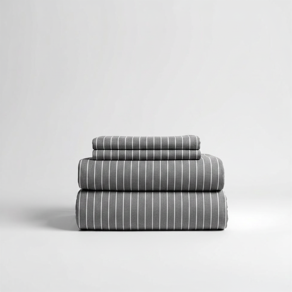 415 Thread Count Percale Bed Sheet Set | Pinstripe Grey