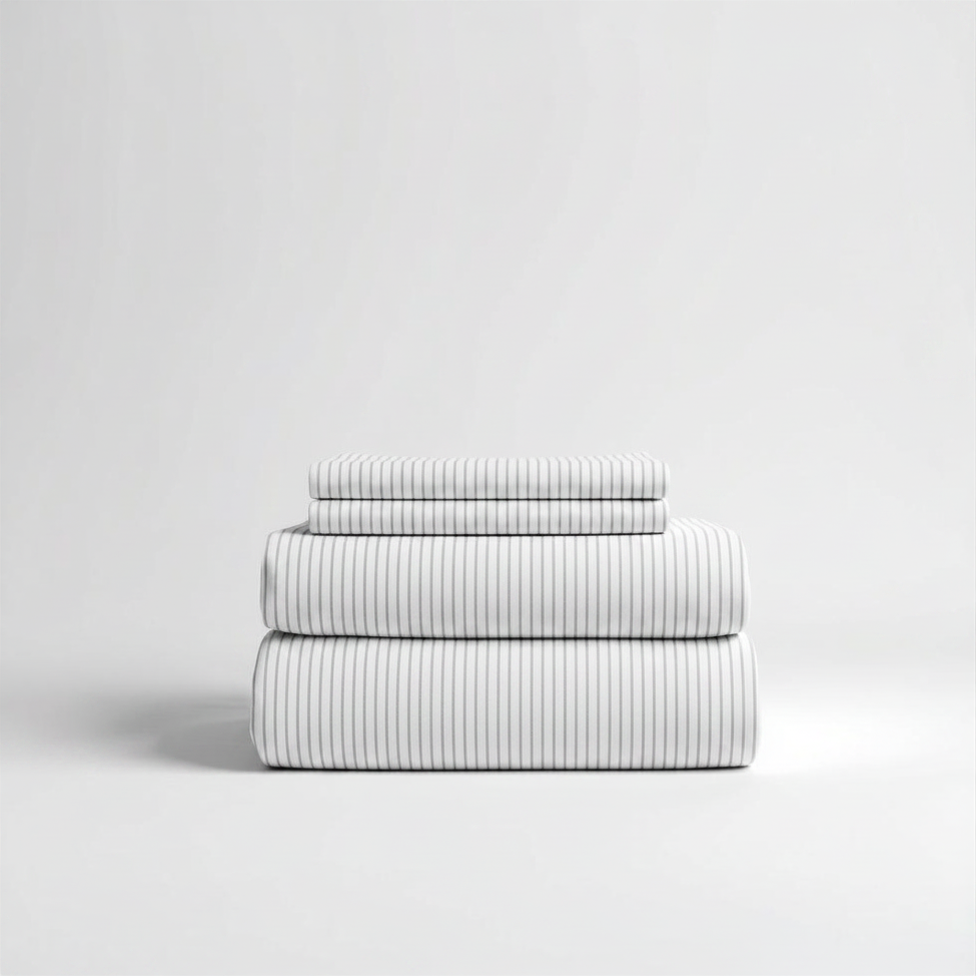 415 Thread Count Percale Bed Sheet Set | Pinstripe White