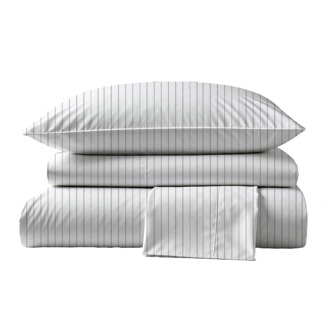 415 Thread Count Percale Bed Sheet Set | Pinstripe White