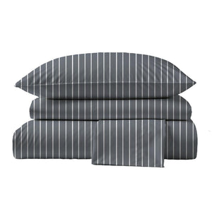 415 Thread Count Percale Bed Sheet Set | Pinstripe Grey