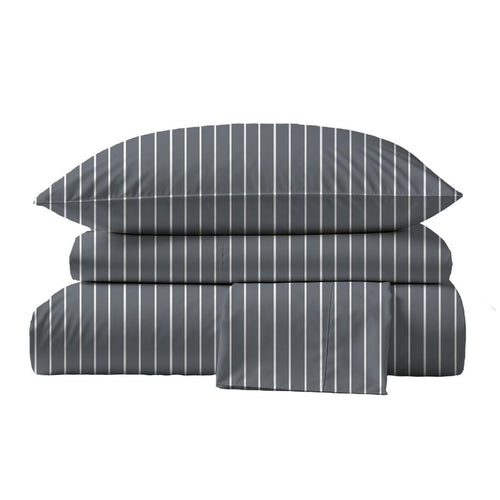 415 Thread Count Percale Bed Sheet Set | Pinstripe Grey