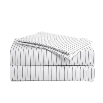 415 Thread Count Percale Bed Sheet Set | Pinstripe White