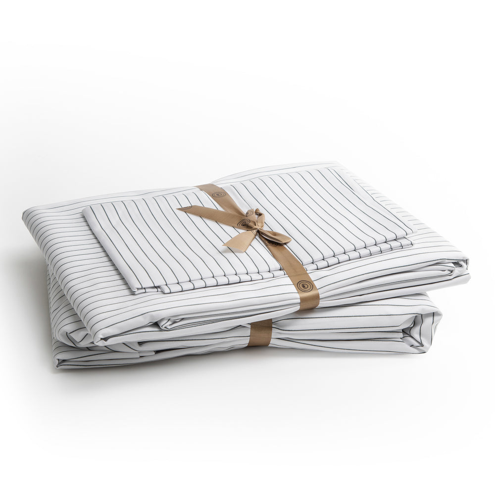 415 Thread Count Percale Bed Sheet Set | Pinstripe White
