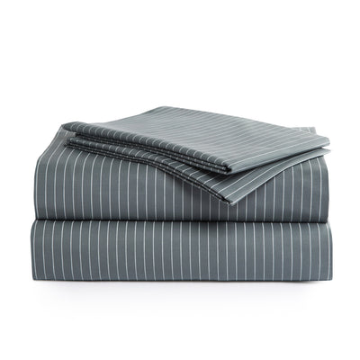 415 Thread Count Percale Bed Sheet Set | Pinstripe Grey